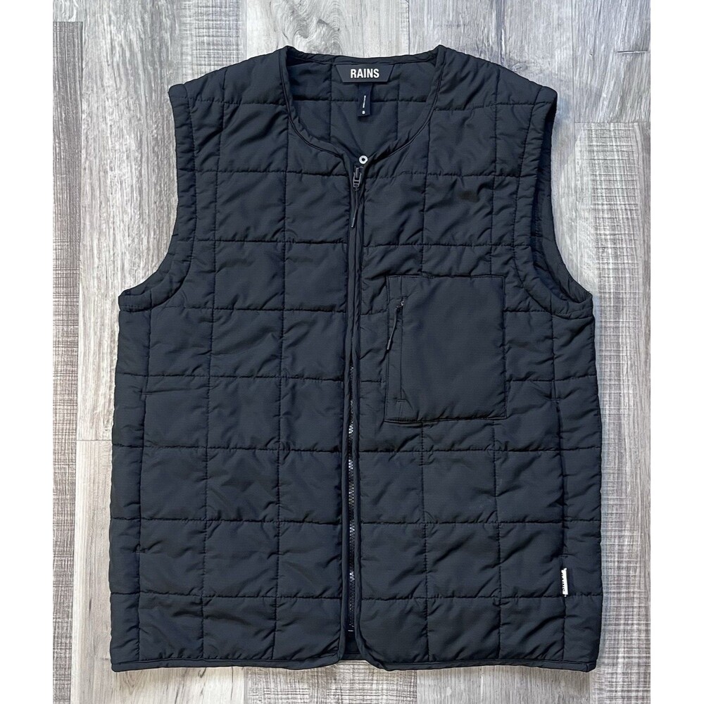 Rains Liner Vest Mens Size Small Black Ripstop Quilted Lightweight Full Zip